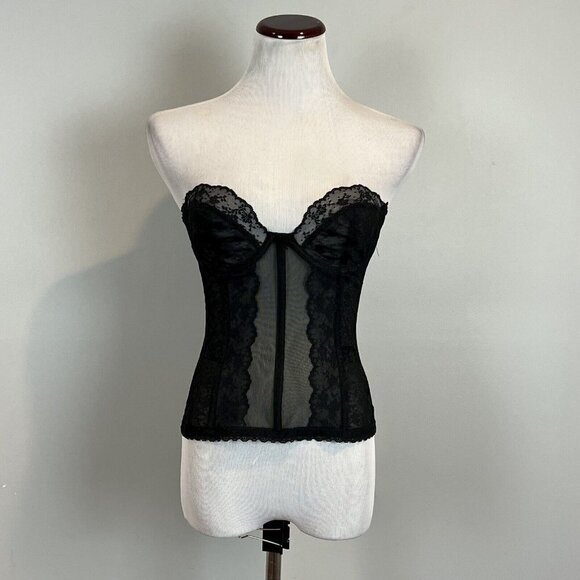 Vintage Warner Merry Widow Anemone Black Floral Sheer Corset 34B - Picture 2 of 16